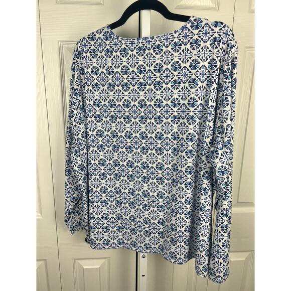Lands End Long Sleeve Crew Neck Rash Guard Swim Outdoor Active Shirt 2X Blue Wht - Picture 5 of 6